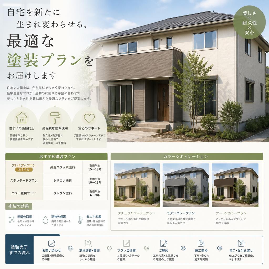 自宅を新たに生まれ変わらせる、最適な塗装プランをお届けします