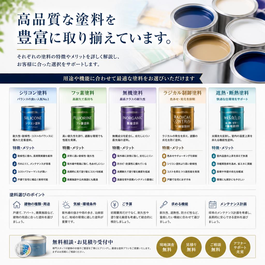 選べる塗料のバリエーション